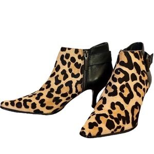 DONALD J. PLINER LURE Calf Hair Animal Print Kitten Heel Buckle Booties Size 8
